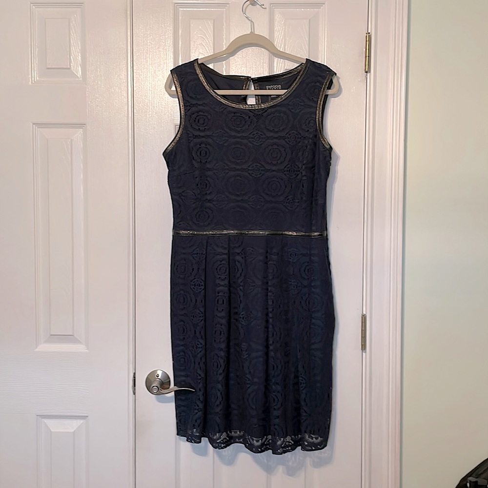 Navy Lace Dress with Vegan Leather Snakeskin Trim